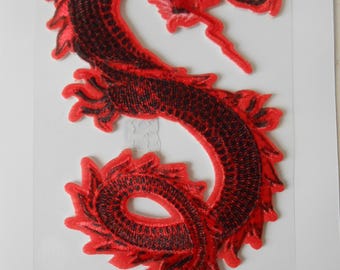 Patch Iron-on Embroidered Dragon Red Applique