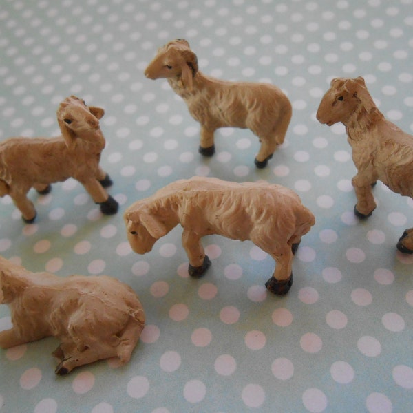 Miniature Sheeps Doll's House Nativity Crib Fairy Garden Mini Animals Set of 5
