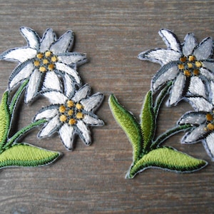 Edelweiss Iron on Embroidered Patches Set of 2 Appliques image 1