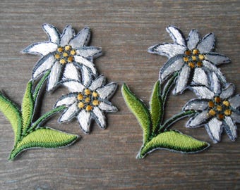 Edelweiss Iron on Embroidered Patches Set of 2 Appliques