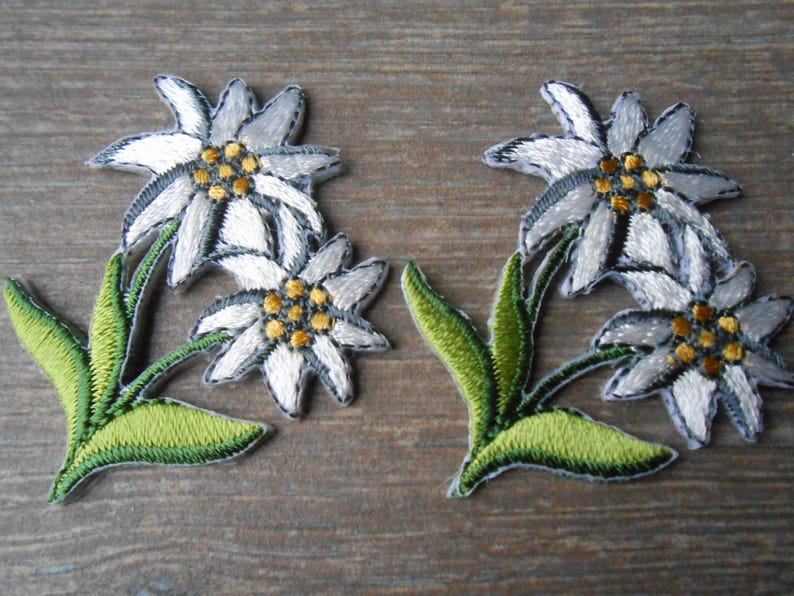 Edelweiss Iron on Embroidered Patches Set of 2 Appliques image 1