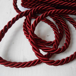 Cord Twisted Satin Garnet Red Passementerie 5 yards 7.5 mm width