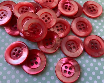 Buttons Natural Mother of Pearl  6 pcs Red LIN 36