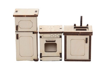 Mobili Casa delle Bambole Cucina Miniature Legno Fai da Te Kit 3D Puzzle