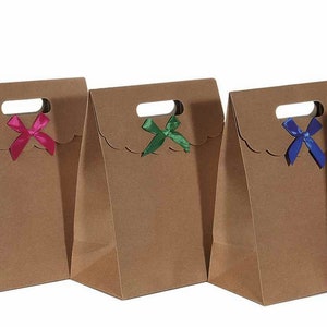 Natural Paper Bags with Ribbon 10 pcs Kraft Paper