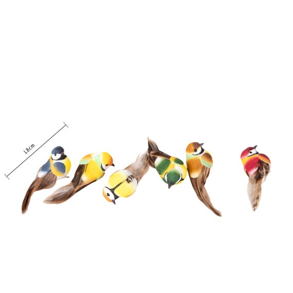 Uccelli Decorativi Artificiali Netuno - Set 6 Pezzi In Piuma Con Clip 9,5-12cm