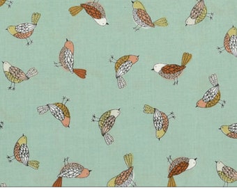 Cotton Fabric Birds Pattern by the Meter 115 cm width Beige Teal 100 cm