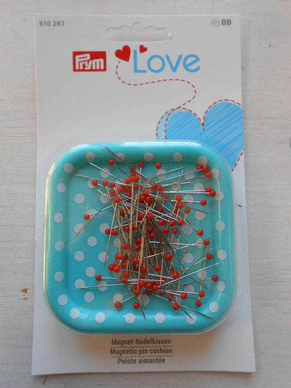 Magnetic Pins Cushion With Red Glass Head Pins 