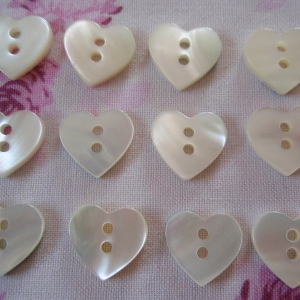 Buttons Mother of Pearl Hearts 6 pcs 5/8" width