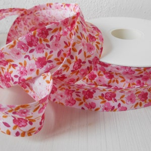 Bias Tape Binding Cotton Pink Flowers 1&quot; width 5 Yards