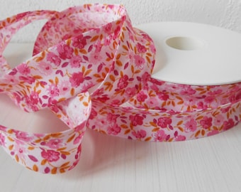 Biais adhésif en coton, fleurs roses, 2,5 cm de large, 5 yards