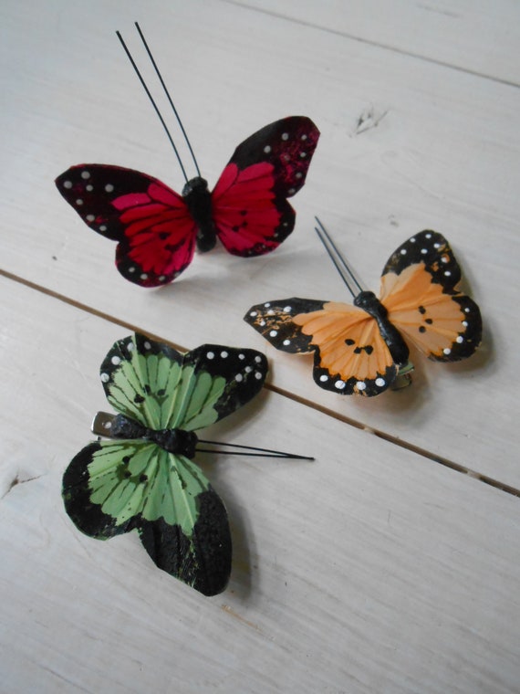 Knstliche Schmetterlinge 3er Set sortiert auf Clip echte Federn - Etsy.de