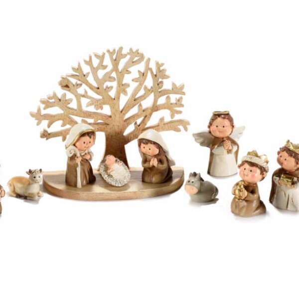 Krippenset 10 stücke Religiöse Figuren Holzbaum Ornament