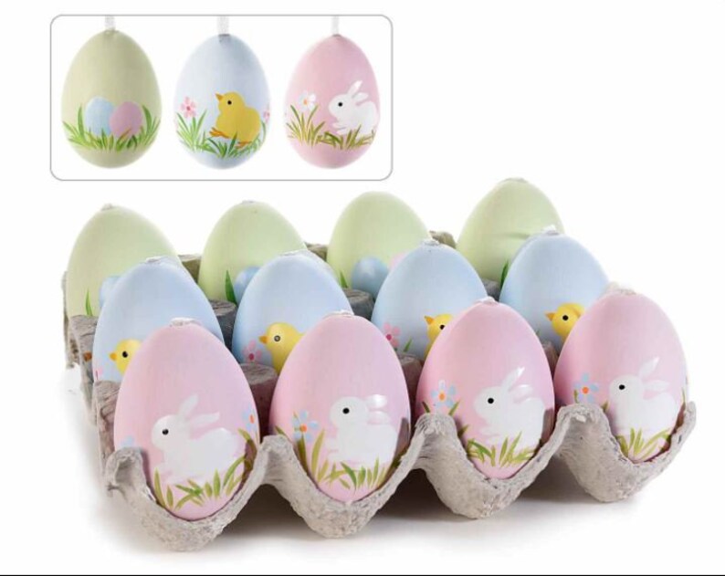 Easter Eggs Decorated with Display Set of 12