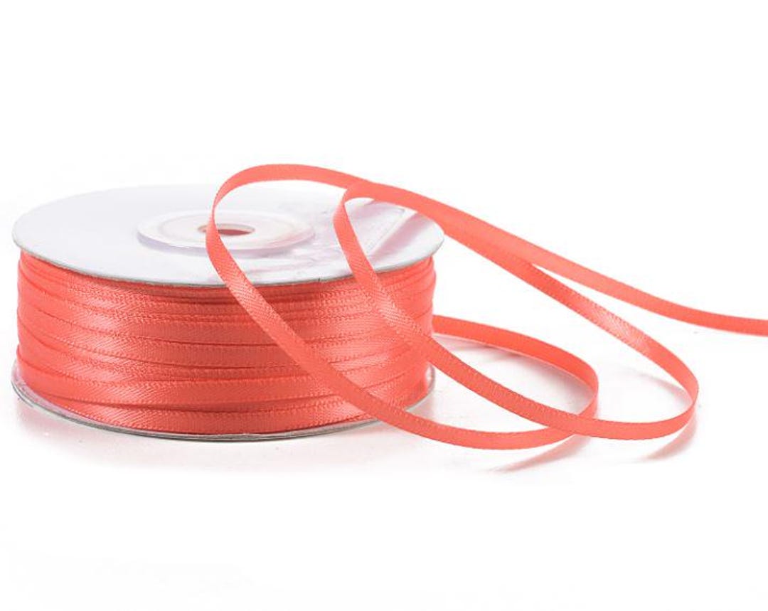 Red Ribbon Pull String Satin Ribbon Coral Red 1/8