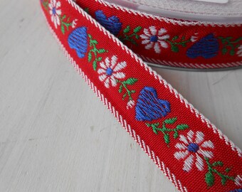 Edelweiss Trim Tyrolean Embroidered Passementerie Red 5/8" width 5 yds