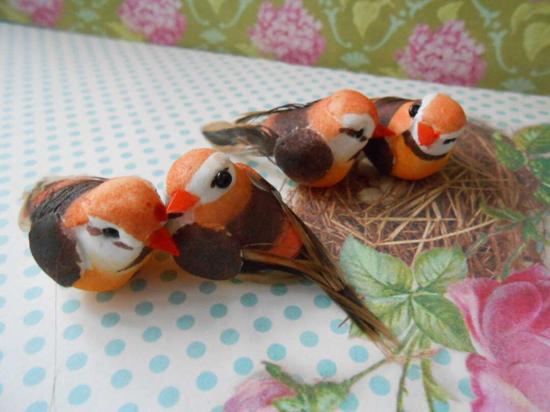 Artificial Birds Miniature With Real Feather Tail Set of 4 Etsy