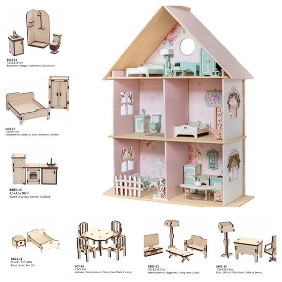 Dollhouse Furniture Miniature DIY Wooden Unfinished Construction