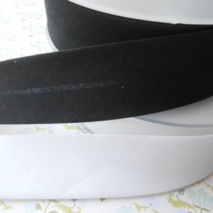 Bias Tape Binding Super Cotton 1" width 10 Yards Double Folded White Black