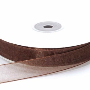 Organza Ribbon Brown 5/8&quot; width 50 Meters Bulky Roll Ceremony Embroidery