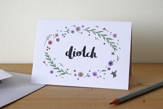 Thank you card Welsh greetings card Floral card Diolch greetings card
