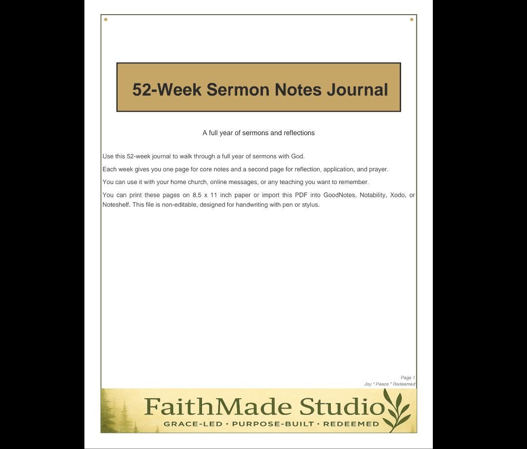 52 Week Sermon Notes Journal PDF - Etsy