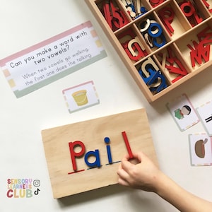 Cartes d'activités silencieuses à double voyelle de l'alphabet Montessori à thème mobile | Imprimables pour l'école à la maison | Téléchargement numérique | Waldorf | Tout-petit |