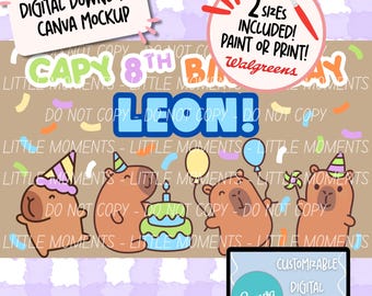 Happy Capy Capybara Birthday Boy Theme Template | Editable Canva Mockup | 24x72 | 35x60 | Painted Banner | Printed Sign | Digital Download