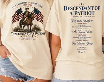 Comfort Colors Descendant Shirt, Custom Patriot Ancestor T-shirt, dubbelzijdig America 250 Family Heritage-shirt