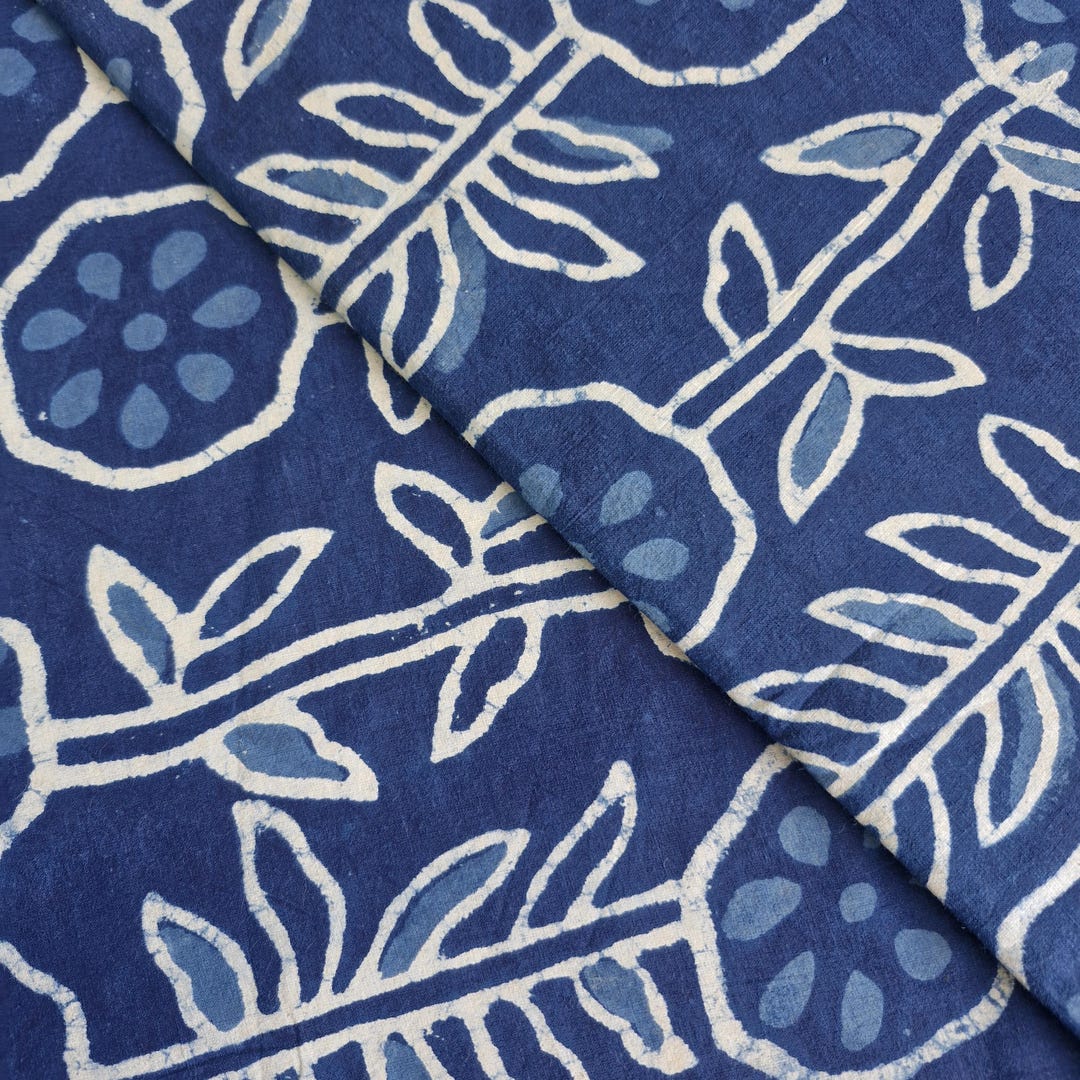 Indigo Hand Block Print Cotton Fabric, Floral Sewing Material by the ...