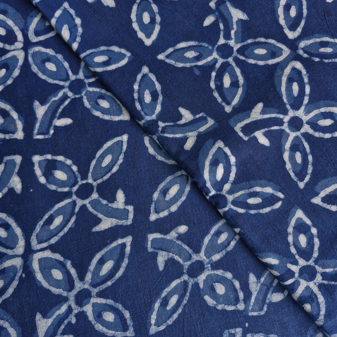 Indigo Hand Block Print Cotton Fabric, Natural Dye Indian Textile for ...