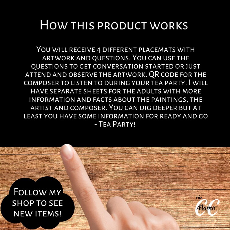 Puede incluir: Gr&aacute;fico en blanco y negro con el texto "How This Product Works" e instrucciones detalladas. La imagen tambi&eacute;n incluye un llamado a la acci&oacute;n: "Follow my shop to see new items!" y el logotipo de la tienda.