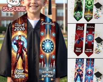 Iron Man Graduation Stole Personalized, Spider Man Captain America Kids Graduation Sash, Superhero Kindergarten Class of 2026