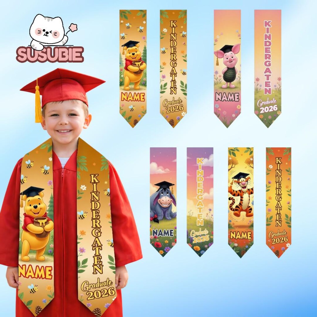 Tigger Graduation Winnie the Pooh Graduation Stole Personalized, Pooh Piglet Tigger ...