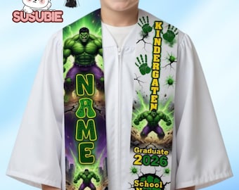 Hulk Graduation Stole Personalized, Marvel Kids Graduation Sash, Superhero Kindergarten Custom Name Class of 2026 School Stole