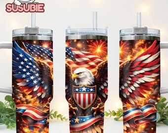 Custom America 250th Anniversary 40oz Tumbler, Personalized USA Eagle Fire Cup, Patriotic 1776-2026 Fireworks Travel Mug, 2026 Legacy Gift