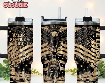 Custom Veteran 250th Anniversary 40oz Tumbler, Personalized Gold Military Honor Cup, Valor Service Sacrifice Hero Mug, Patriotic 2026 Gift