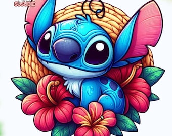 Stitch PNG, Cute Stitch Cartoon Clipart, Blue Alien Character Illustration