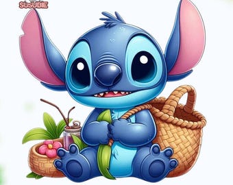 Stitch PNG, Cute Stitch Cartoon Clipart, Blue Alien Character Illustration
