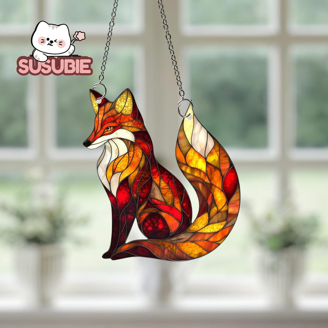 Fox Window Fox Suncatcher Acrylic Window Hanging, Cute Fox Lover, Flat 2D Animal ...