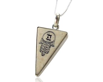 Hamsa seul Dieu (SHEMA Israël) ה' אחד sur pendentif argent pierre de Jerusalem - livraison gratuite