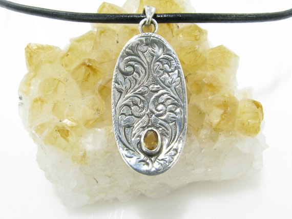 Natural Citrin  hand curving silver Artist pendant-free shipping