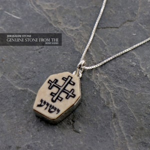 One of a kind Divine Intersection- Cross Crosslet and Hebrew Jesus Inscription on Jerusalem Stone Pendant pendant free shipping
