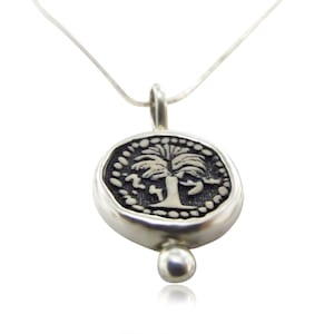 Pendant Bar Kokhba Revolt coinage Palm tree carved on Jerusalem stone -   free shipping