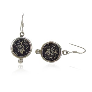 Ancient Zion Grapevine Earrings: Masada Revolt Collection coinage carved on Jerusalem stone -   free shipping