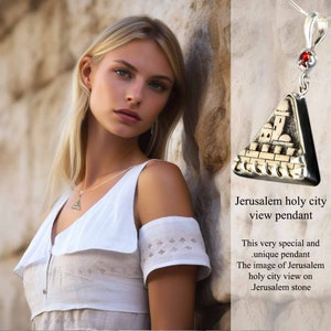 jerusalem stone and amethyst - jerusalem holy city view pendant