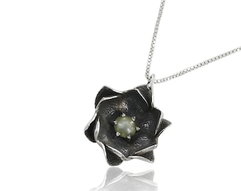Designer pendant Flower Magen David silver & genstone necklace pendant - free shipping