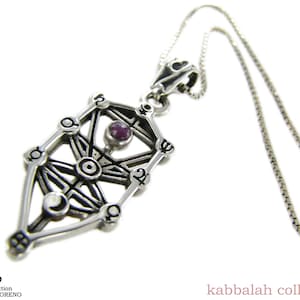 Divine Growth : Tree of Life with Ruby/Amethyst/cat eye silver necklace pendant - free shipping