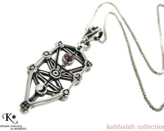 Divine Growth : Tree of Life with Ruby/Amethyst/cat eye silver necklace pendant - free shipping