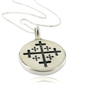 Sanctuary of Jerusalem: Jerusalem Cross on Jerusalem Stone silver necklace pendant - free shipping